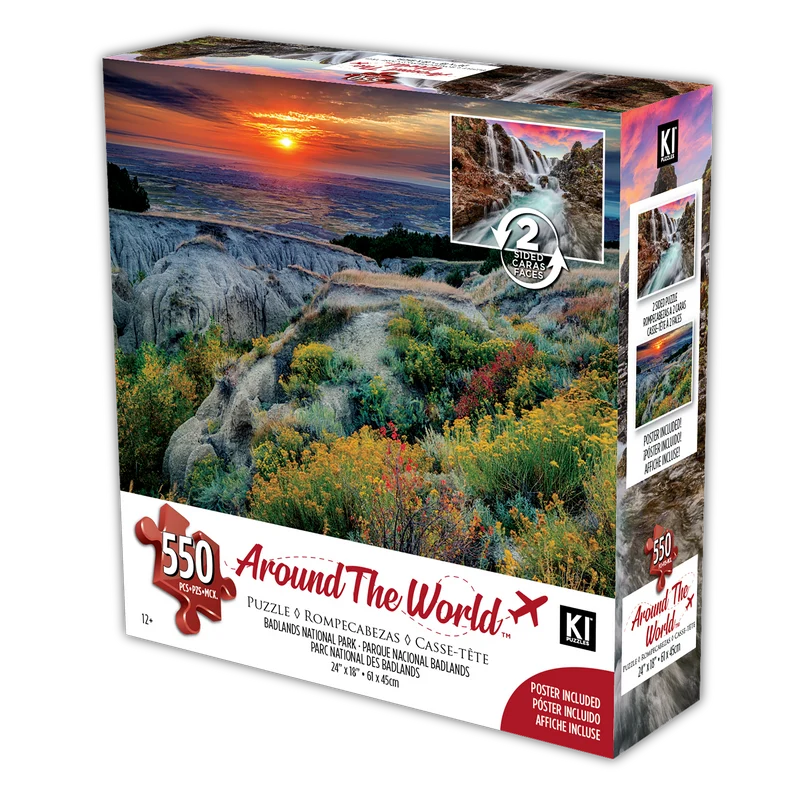 DMG Around The World (2-sided) - Kulufossar Waterfall, Iceland - Badlands National Park, USA (DAMAGED BOX)