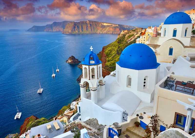 Santorini Views with Boats, Greece (1000pcs)