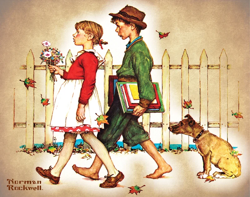 10-minute Break - Young Love Walking to School (Jeune amour marchant a l'ecole), Norman Rockwell (100pcs)
