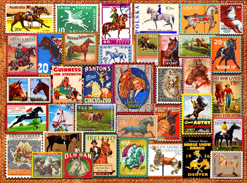 Vintage Equestrian Stamps (1000pcs)
