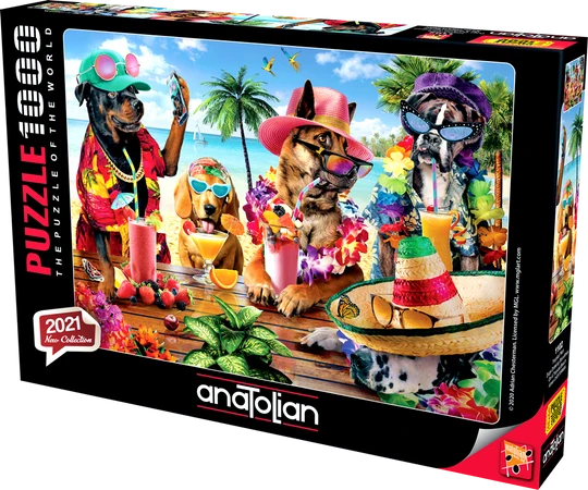 Dogs Drinking Smoothies On A Tropical Beach, Adrian Chesterman (1000pcs)
