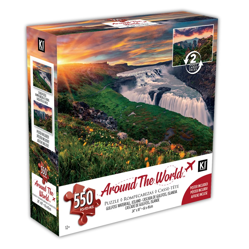 Around The World (2-sided) - Gullfoss Waterfall, Iceland - Kalambaka, Greece (550pcs)