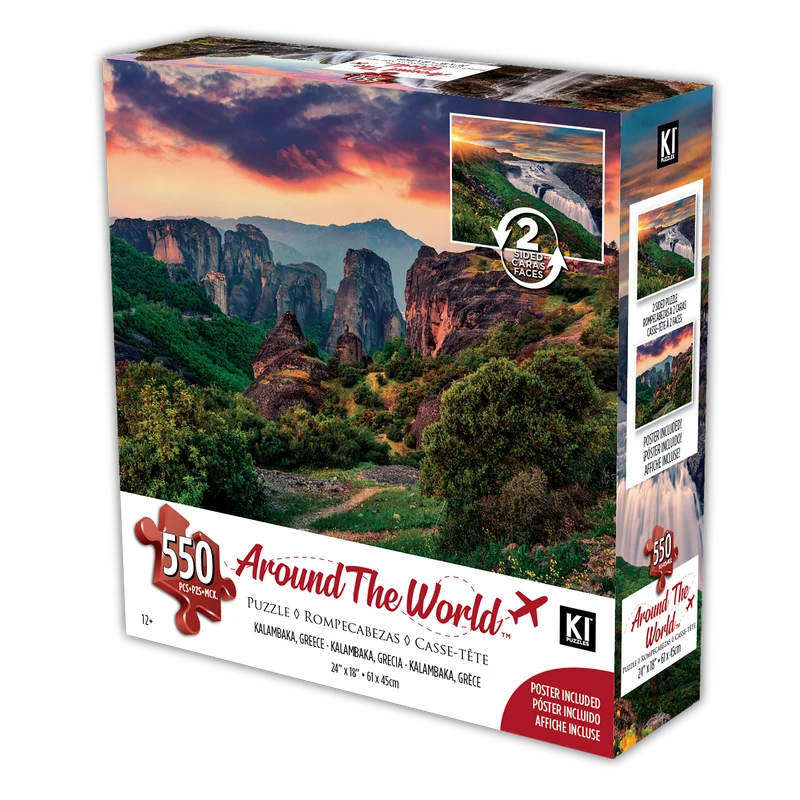 Around The World (2-sided) - Gullfoss Waterfall, Iceland - Kalambaka, Greece (550pcs)