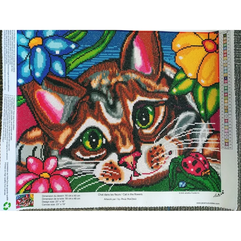 Chat dans les Fleurs/ Cat in the Flowers, Diamond Painting