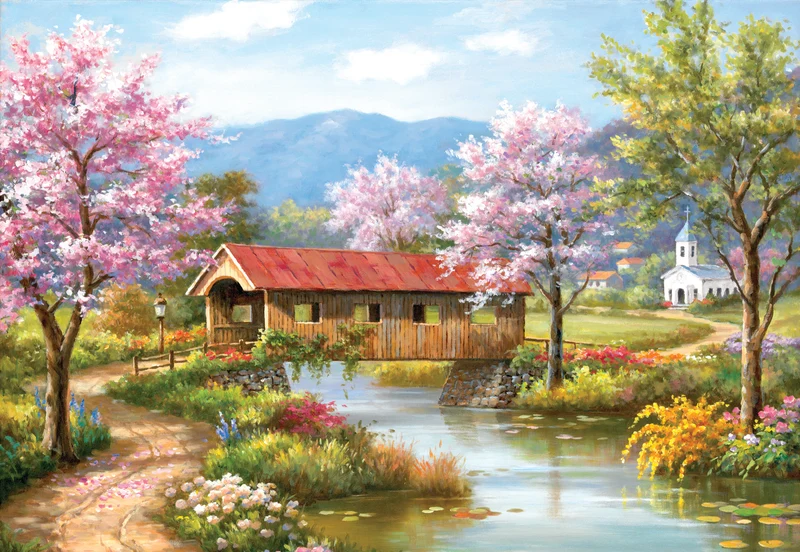 Covered Bridge in Spring, Sung Kim
