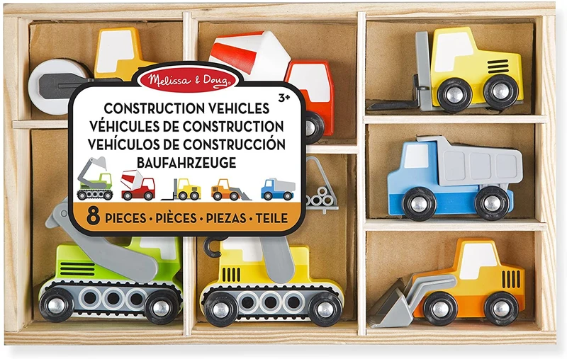 Construction Site Vehicles with Wooden Storage Tray