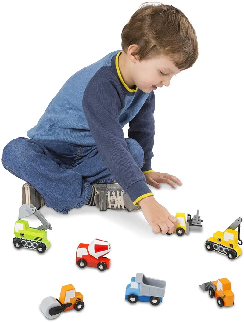 Construction Site Vehicles with Wooden Storage Tray
