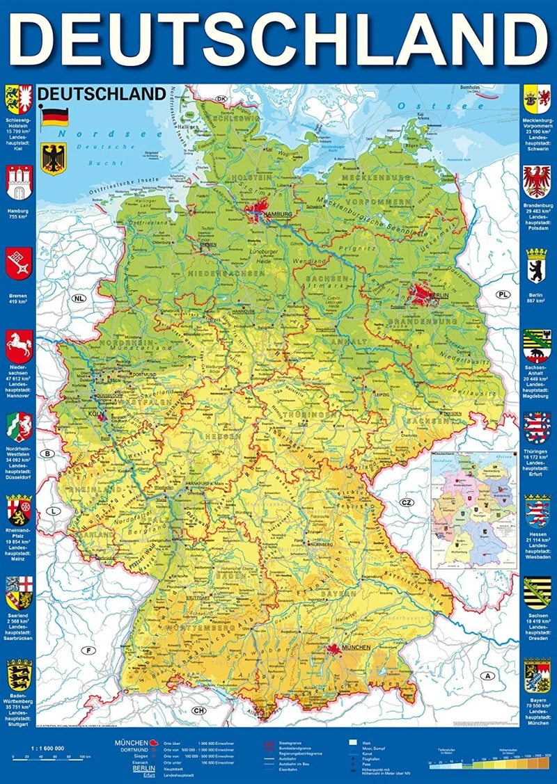 Map of Germany, 1000pc