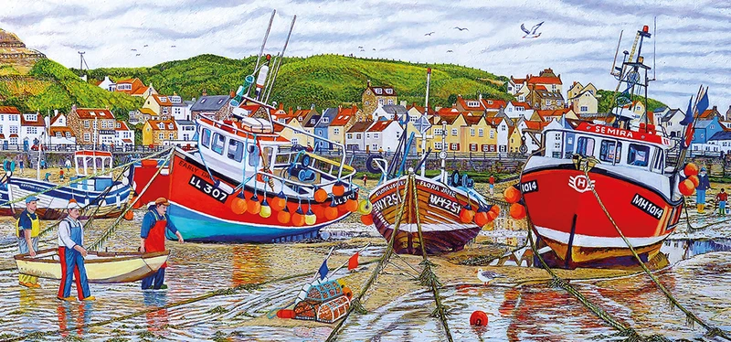 Seagulls at Staithes, Roger Neil Turner (Panoramic)