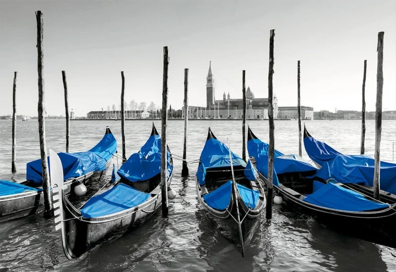 Gondolas in Venice - Coloured Black & White