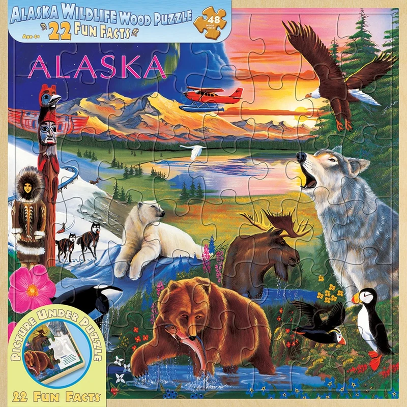 Alaska Wildlife - 22 Fun Facts (Wooden Tray Puzzle)