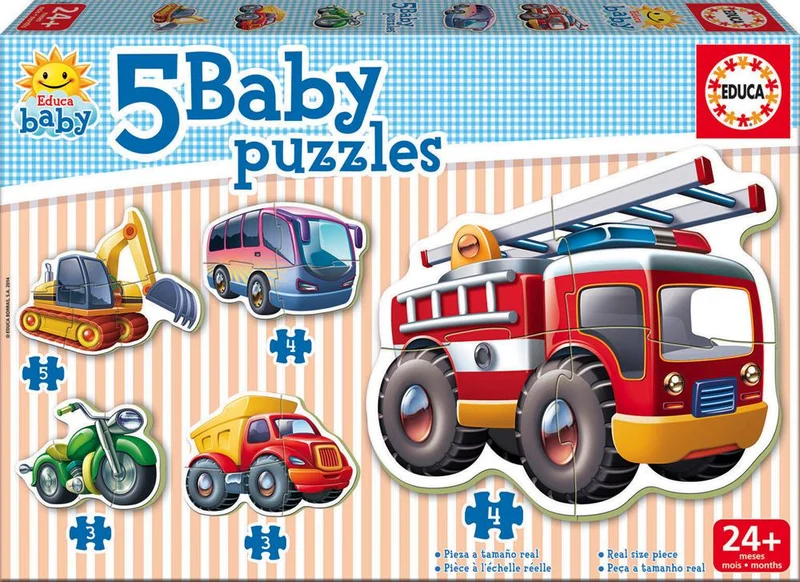 Vehicles (Véhicules) - 5 Baby Puzzles