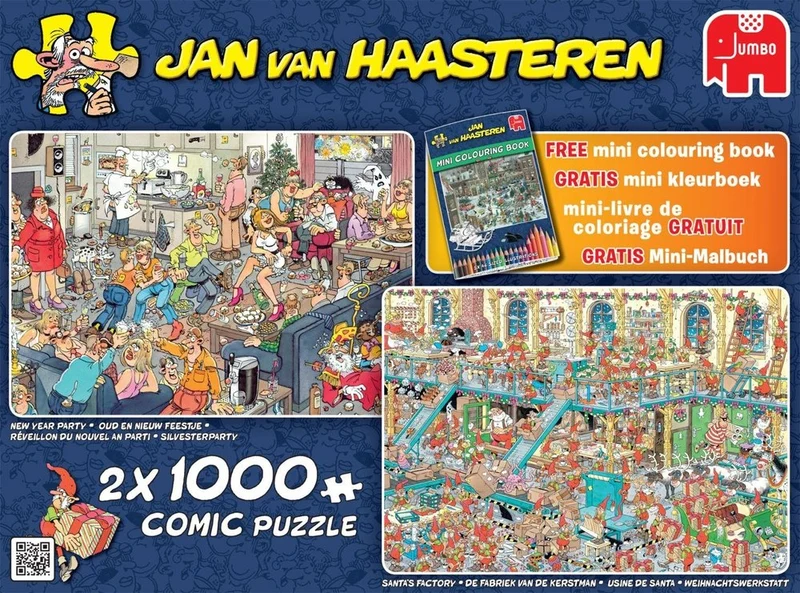 New Year Party + Santa's Factory, Jan Van Haasteren (2-in-1 Multipack + Mini Colouring Book!)