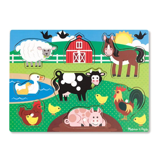 Farm Animals Wooden Peg Puzzle (Tray)