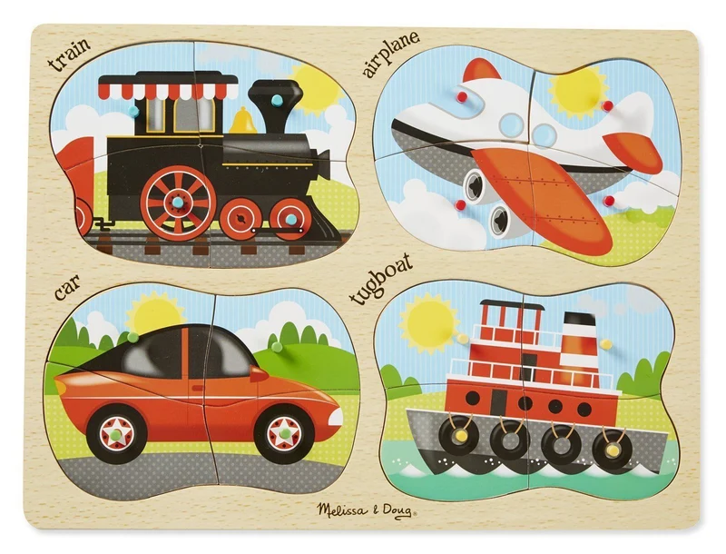 Vehicles 4-in-1 Wooden Peg Puzzle (Tray)