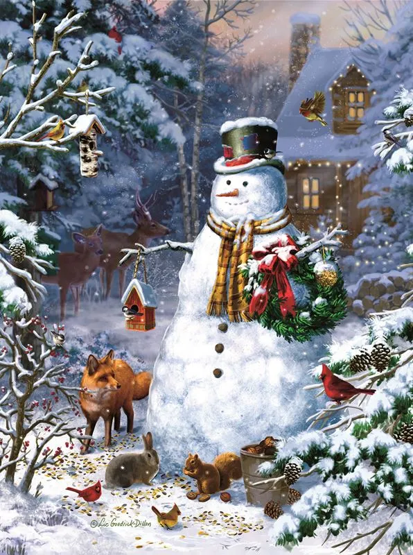 Winter Cabin Snowman, Liz Goodrick Dillon