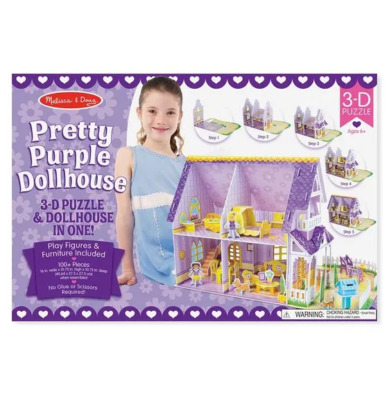 Pretty Purple Dollhouse, 3D Puzzle & Dollhouse in one!