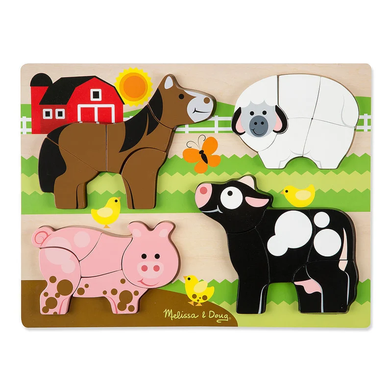 Farm Animals 4-in-1 Chunky Wooden Puzzle (Tray)