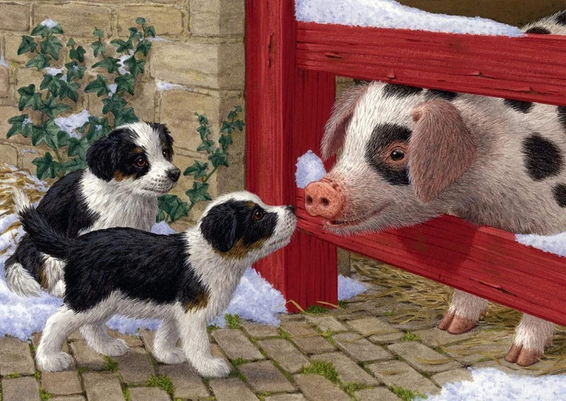 Puppies and Pig, Sarah Adams